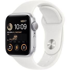 Apple Watch SE (2e g&eacute;n&eacute;ration) GPS - Bo&icirc;tier Aluminium Argent&eacute; 40mm  - Bracelet Sport blanc