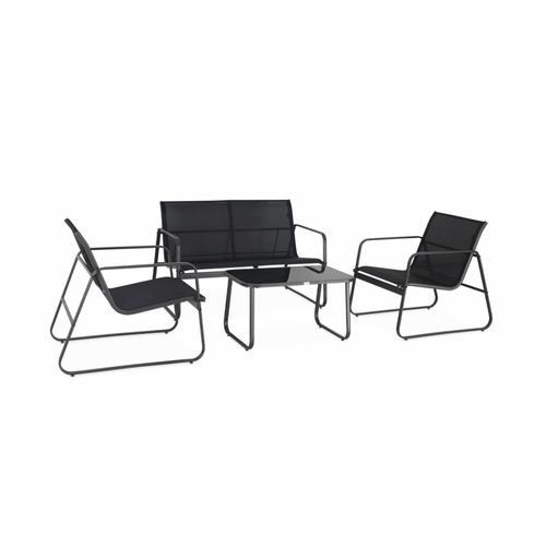 Salon De Jardin En Métal Et Textilène Pour 4 Personnes Gris Foncé Et Noir Design