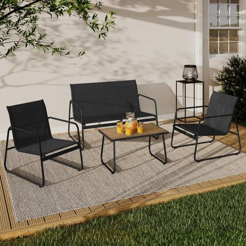 Salon De Jardin Bas 4 Places Noires Table Bois Et Noir