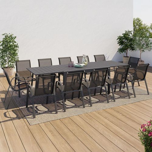 Idmarket Salon De Jardin Extensible Poly Gris Foncé Table 135-270 Cm Et 12 Chaises